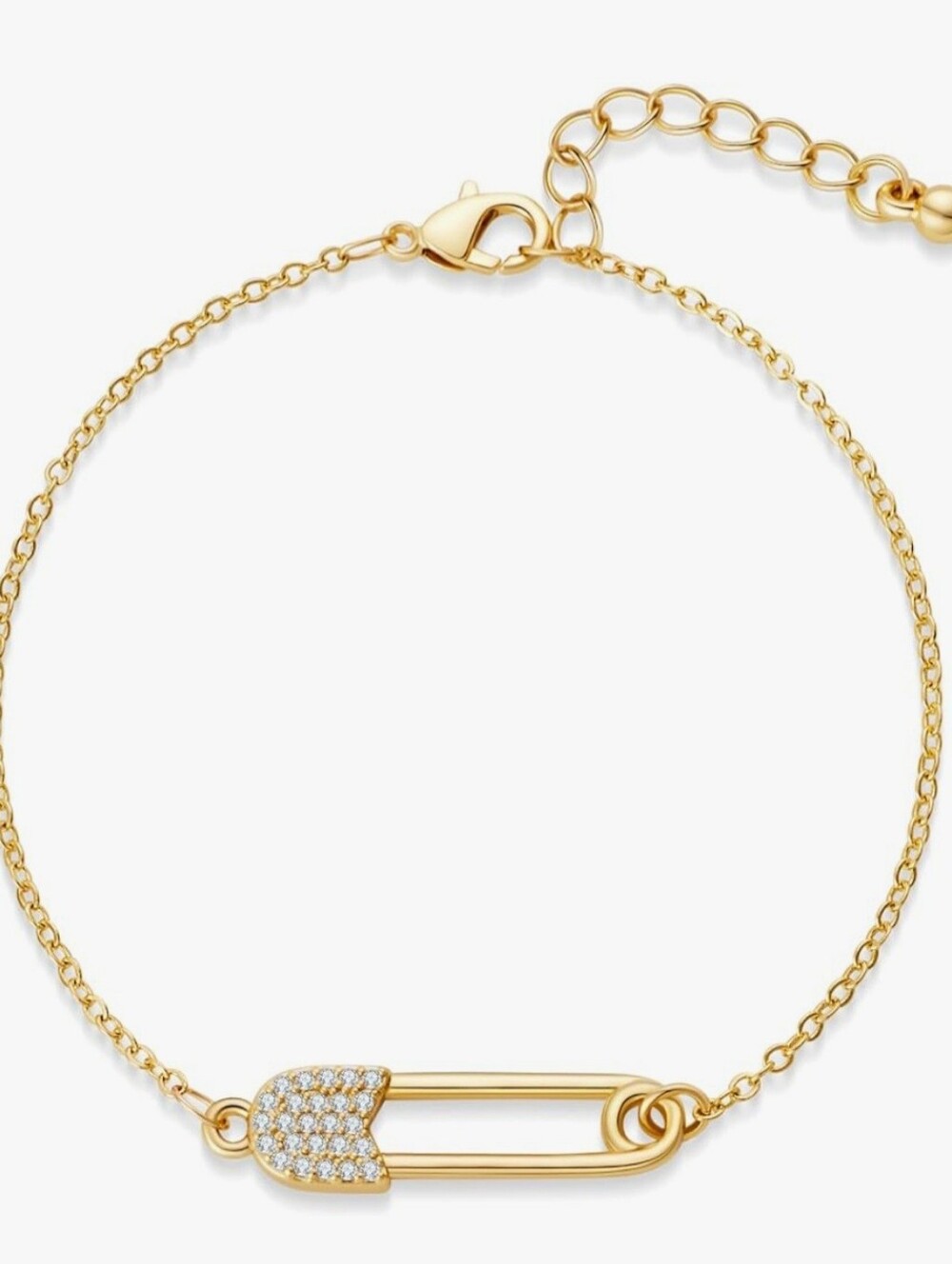 NWT Gold Tone Cubic Zirconia Safety Pin Chain Bracelet - Picture 4 of 5
